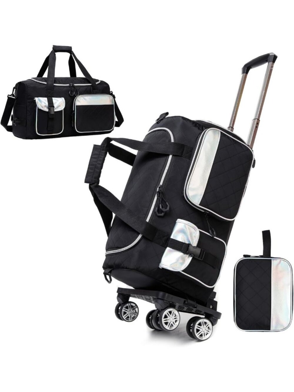 Stylish Women's Rolling Duffle Bag with Wheels, Weekender Travel Bag & Shoe